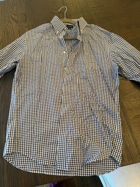J. Crew Men's Blue and White Gingham Button-Down Shirt